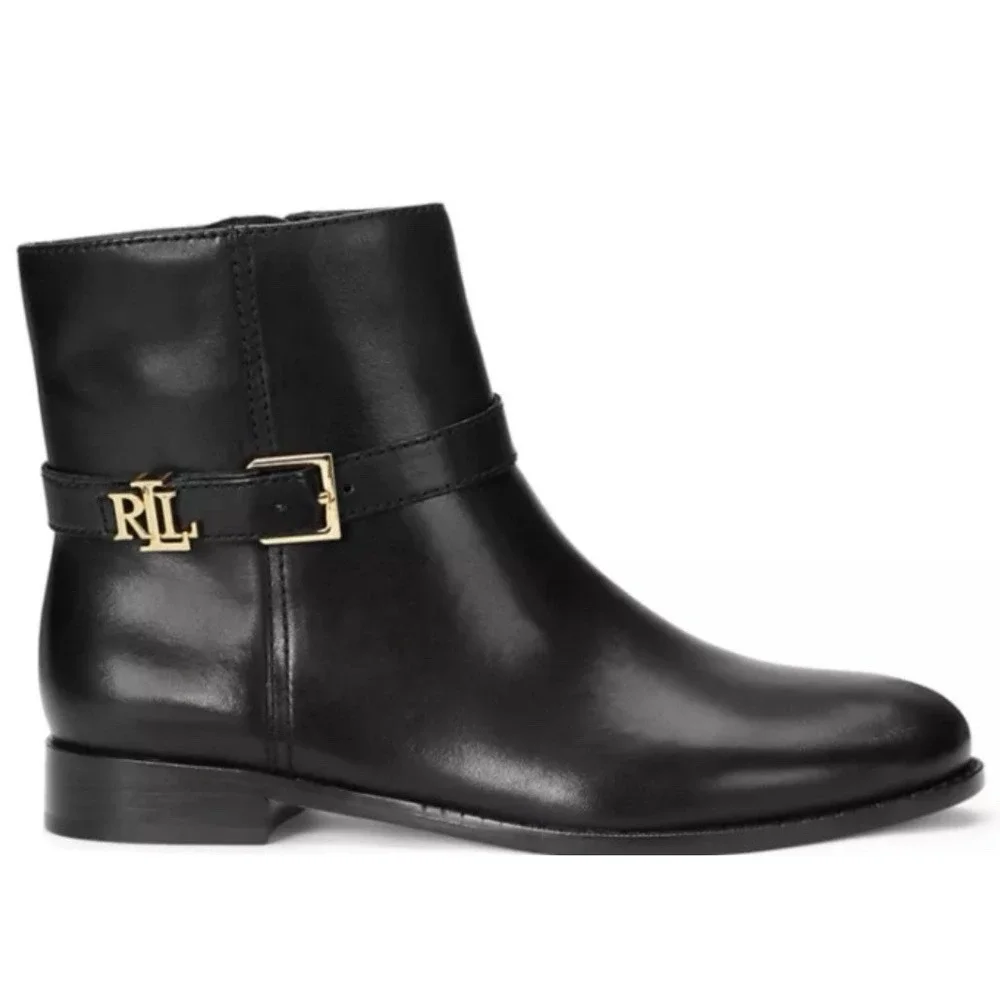 Lauren Ralph Lauren Women's Brooke Burnished Leather Bootie Size 6.5 Black